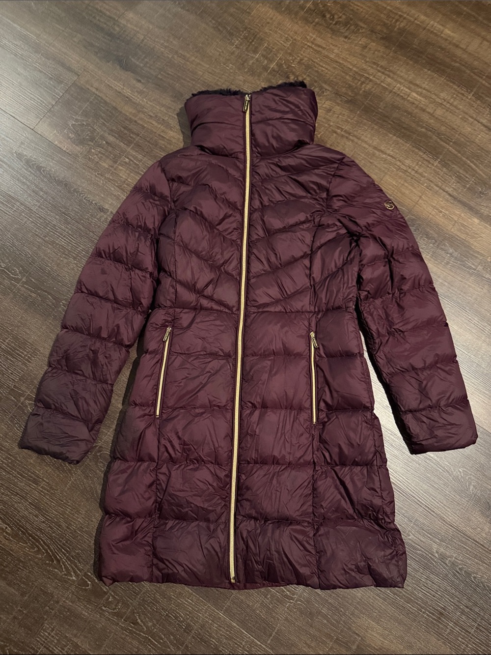 MICHAEL Michael Kors burgundy/wine Women's Long Quilted Puffer Coat in Plum